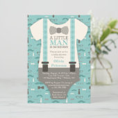 Little Man Baby shower Invitation, Blauwgroen, Tan Kaart (Staand voorkant)