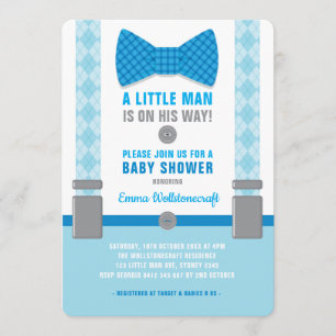 Little Man Baby shower Invitation Blue Bowtie