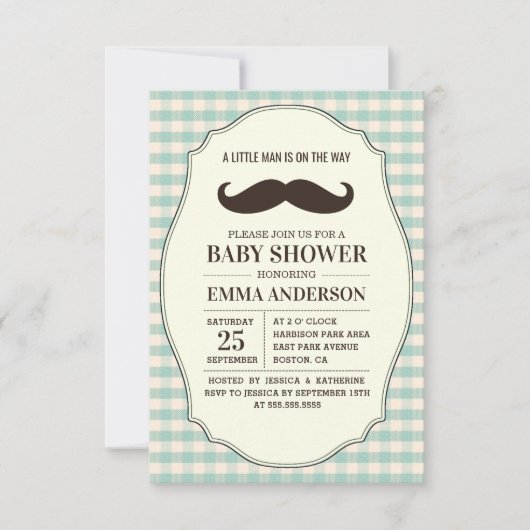 Little Man Baby shower Invitation Boy - Mustache Kaart (Voorkant)
