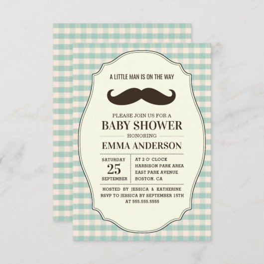 Little Man Baby shower Invitation Boy - Mustache Kaart (Voorkant / Achterkant)
