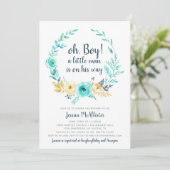 Little Man Baby shower Invitation Carte Turquoise (Debout devant)