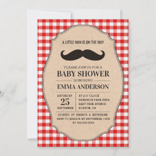 Little Man Baby shower Invitation Country Mustache Kaart