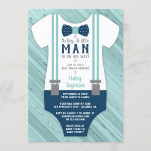 Little Man Baby shower Invitation, Navy Blue, Aqua Kaart