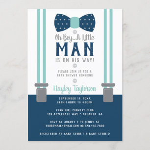 Little Man Baby shower Invitation, Navy Blue, Aqua Kaart