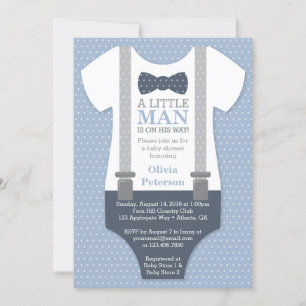 Little Man Baby shower Invitation, Navy Blue, Grey Kaart