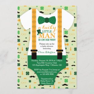 Little Man Baby shower Invitation, St Patricks Day Kaart