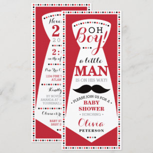 Little Man Baby shower Invitation, Stropdas, Red, Kaart