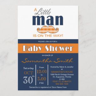 Little Man Baby shower Navy Blue en Oranje Kaart
