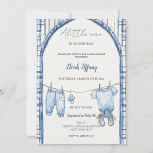 Little Man Baby Shower Uitnodiging Rustieke Blauwe