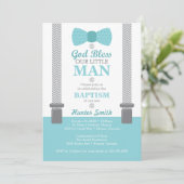 Little Man Baptism Invitation, Aqua, Grey Kaart (Staand voorkant)