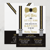 Little Man Baptism Invitation, Black, Gold Kaart (Voorkant / Achterkant)