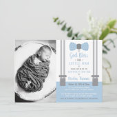 Little Man Baptism Invitation, Blue, Grey Kaart (Staand voorkant)