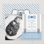 Little Man Baptism Invitation, Blue, Grey Kaart (Voorkant / Achterkant)
