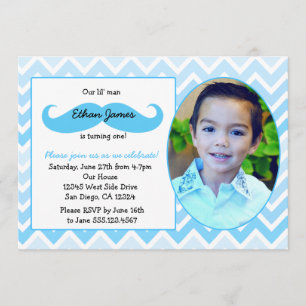 Little Man Birthday First Uitnodiging Mustache bas
