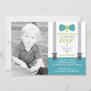 Little Man Birthday Party Invision with Photo Kaart