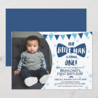 Little Man Blauwe Strik Foto Uitnodiging