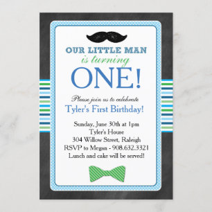 Little Man Bow Stropdas and Mustache Birthday (Blu Kaart