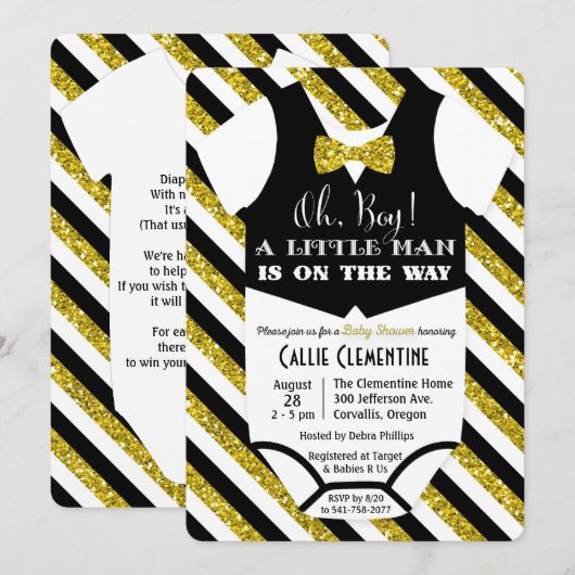 Little Man Bow Stropdas Invitation Baby shower Kaart (Voorkant / Achterkant)