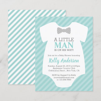 Little Man Boy Baby shower Invitation - Blue Kaart