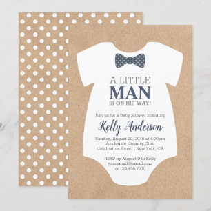 Little Man Boy Baby shower Invitation - Kraft Kaar Kaart