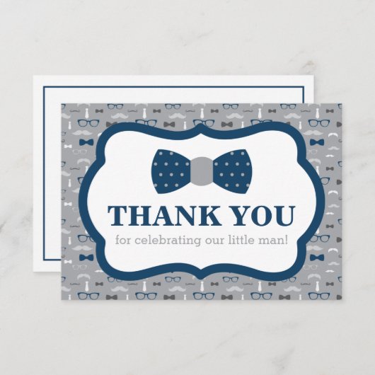 Little Man Carte de remerciements, Bow Cravate, Na (Devant / Derrière)