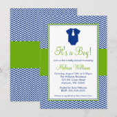 Little Man Chevron Blue Green Baby shower Kaart (Voorkant / Achterkant)