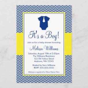 Little Man Chevron Navy Blue Yellow Baby shower Kaart