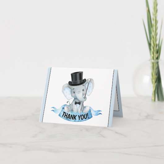 Little Man Elephant Baby shower Merci Cartes (Devant)