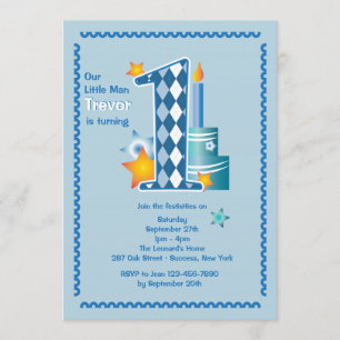 Little Man First Birthday Invitation Kaart