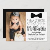 Little Man First Birthday Invitation Kaart (Voorkant / Achterkant)
