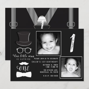 Little Man Hipster Ophangbandjes 1e Verjaardag Fot Kaart