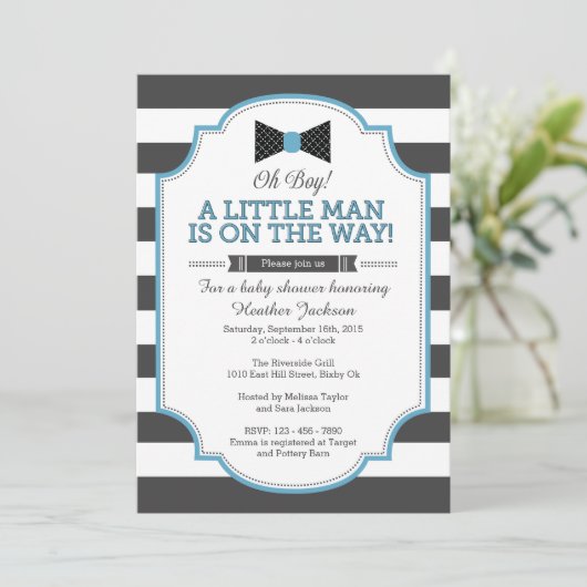 Little Man Invitation, Bow Stropdas Invitation 5x7 Kaart (Staand voorkant)