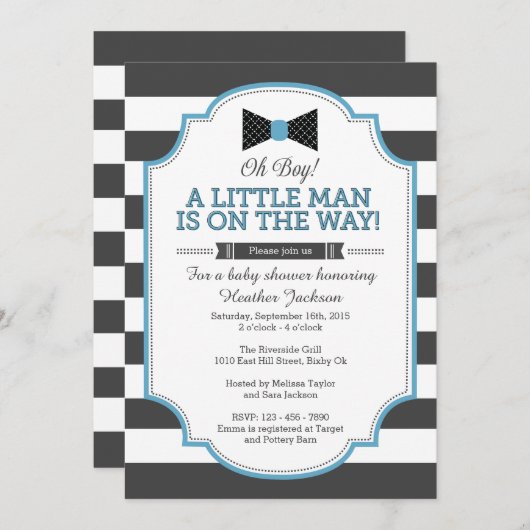 Little Man Invitation, Bow Stropdas Invitation 5x7 Kaart (Voorkant / Achterkant)