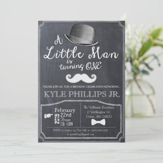 Little Man Lil Man 1e Verjaardagsuitnodiging Kaart (Staand voorkant)