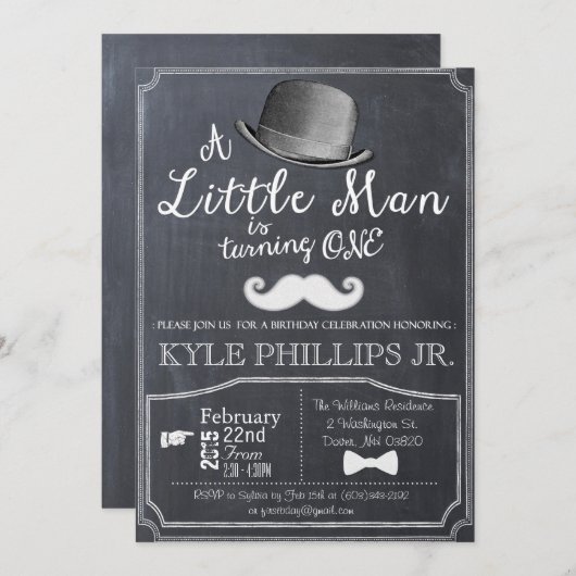 Little Man Lil Man 1er Anniversaire Invitation (Devant / Derrière)