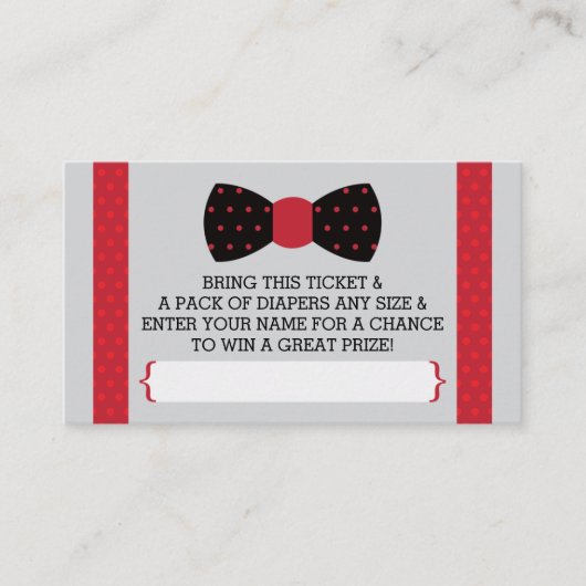 Little Man Luier Raffle Ticket, Zwart, Rood Informatiekaartje (Voorkant)