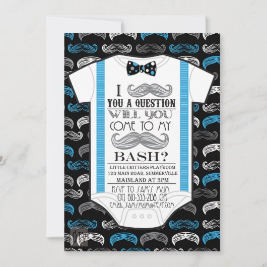 Little Man / Mustache Bash Baby shower Uitnodiging (Voorkant)