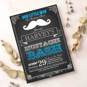 Little Man Mustache Bash Birthday Invitation Kaart