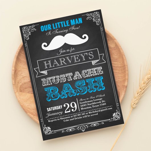 Little Man Mustache Bash Birthday Invitation Kaart