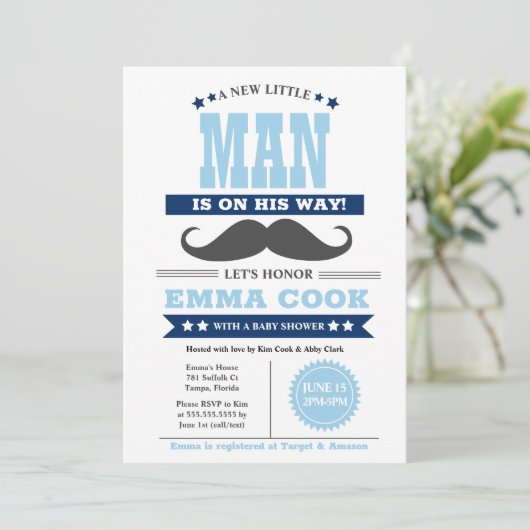 Little Man Mustache Bash Boy Baby shower Kaart (Staand voorkant)