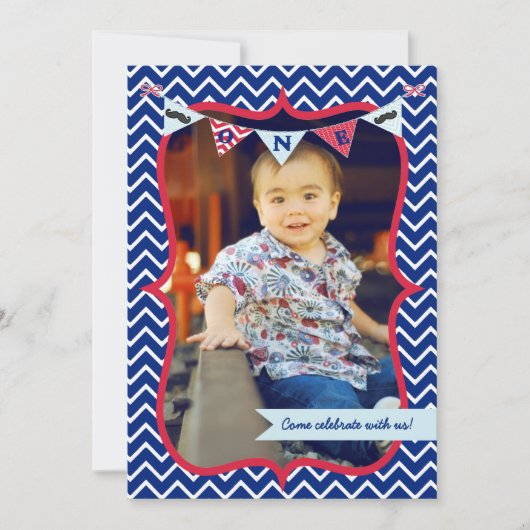 Little Man Mustache Bash First Birthday Invitation Kaart (Voorkant)