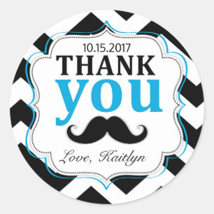 Little Man Mustache Chevron Print Dank je Ronde Sticker