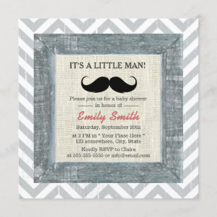 Little Man Mustache Chevron Stripes Baby shower Kaart