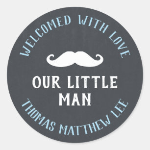 Little Man Mustache Nieuwe Baby Aankondiging Favor Ronde Sticker