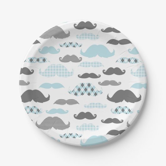 Little Man Mustaches Pattern Blue Papieren Bordje (Voorkant)