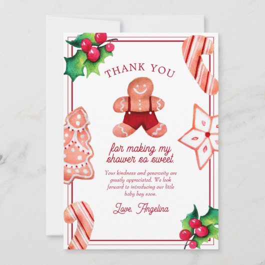 Little Man peperkoek Baby shower dank u kaart (Voorkant)