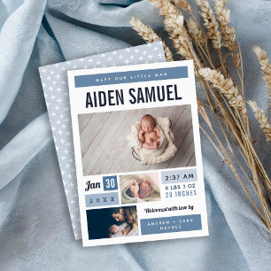 Little Man Photo Collage Faire-part de naissance