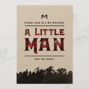 Little Man Plaid Woodland Couples Douche Uitnodige Kaart