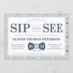Little Man Sip and See Baby shower Invitation Kaart