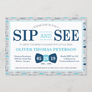 Little Man Sip and See Baby shower Invitation Kaart